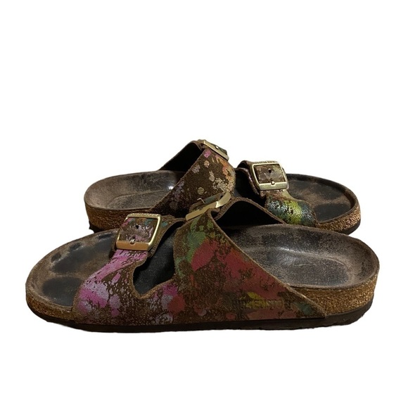 BIRKENSTOCK ARIZONA Flower Crush Mocca Leather Sandals Slide US5 EU36 UK3 Womens - Picture 5 of 16